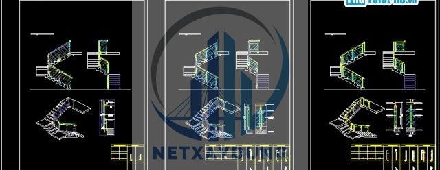 File thiết kế File thiết kế autocad 2D, 3D lan can kính cầu thang